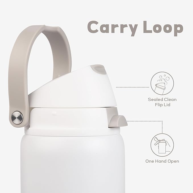 32 oz Stainless Steel Water Bottle with Straw, 2-in-1 Sip and Chug Lid, Triple Walled Vacuum Insulated Metal, Leakproof, BPA Free for Travel, School, Hiking, Gym, White