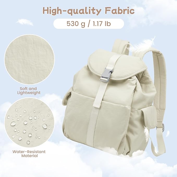 G4Free Small Backpack for Women, Nylon Casual Daypack for Work Travel Campus, Beige
