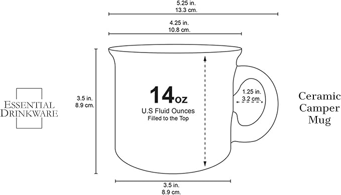 14oz Ceramic Campfire Coffee Mug (Set of 4), Blue with Speckled Finish - Durable Thick Walled Camping Style Cup for Outdoors or Home