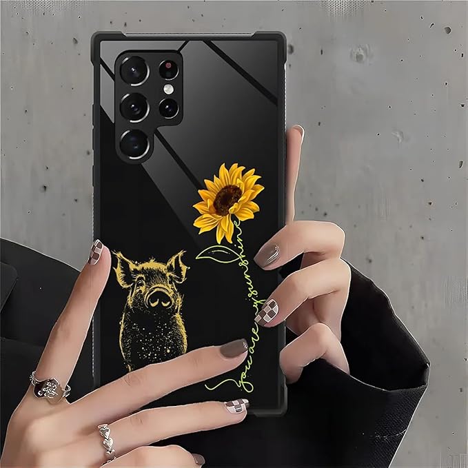 for Samsung Galaxy S22 Ultra Case, Pig Sunflower Yellow Sunshine Pattern Graphic Design Girl Boy Soft Silicone Hard Acrylic Shock Protection for Samsung Galaxy S22 Ultra