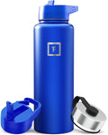 IRON °FLASK Camping & Hiking Hydration Flask with Straw, Wide Mouth Insulated Stainless Steel Sports Water Bottle - 40 oz Cobalt