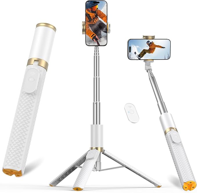 Vimose Phone Tripod & Selfie Stick with Remote, Portable, Lightweight for Video Recording Vlog, Extendable Travel Tripod Stand Compatible with iPhone Android, White, 62"