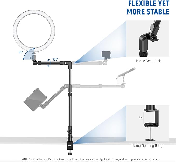 NEEWER 45.5" Overhead Camera Desk Stand, Aluminum 4 Section Magic Mic Boom Arm with C Clamp Mount Holder, for Webcam LED Light Microphone Streaming Zoom Video Recording, Max Load 4.41lb, DS023