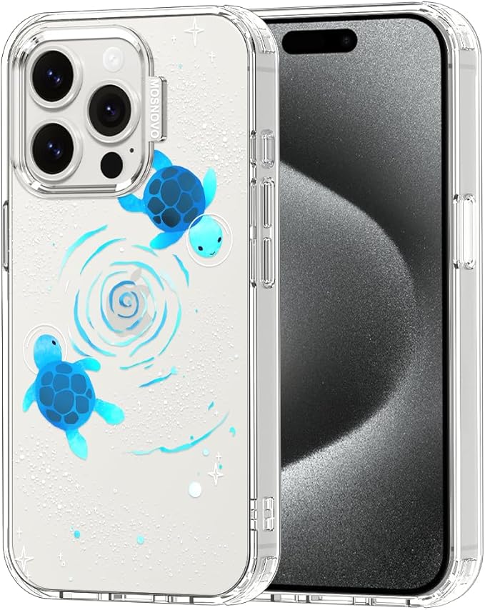 MOSNOVO Case for iPhone 15 Pro, [Buffertech 6.6ft Military-Grade Drop Protection] [Anti Peel Off Tech] Clear TPU Bumper Phone Case Cover Design - Space Turtle