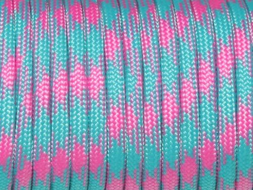 7 Strand Core 550lb Paracord Parachute Cord Lanyard Mil Spec Type III-100ft (Peachpuff+Acid Blue(64#))