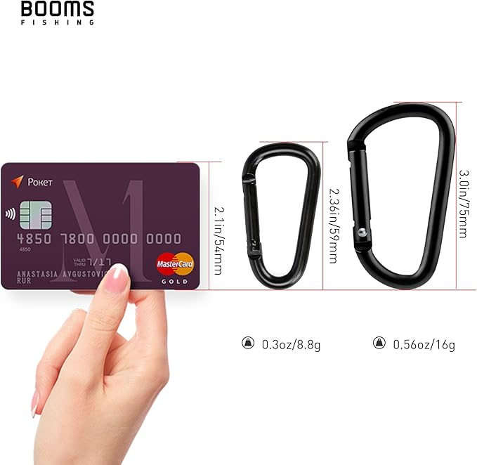 Booms Fishing CC2 Carabiner Clip, 2.3" Small Carabiner Keychain, Multi-use Aluminium D Ring Caribeener Clips