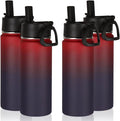 Volhoply 18oz Insulated Water Bottle Bulk 4 Pack,Kids Stainless Steel Water Bottles with Straw Lid,Wide Mouth Reusable Metal Cups,Double Wall Vacuum Sports Flask Keep Hot and Cold(Red Purple,4 Set)
