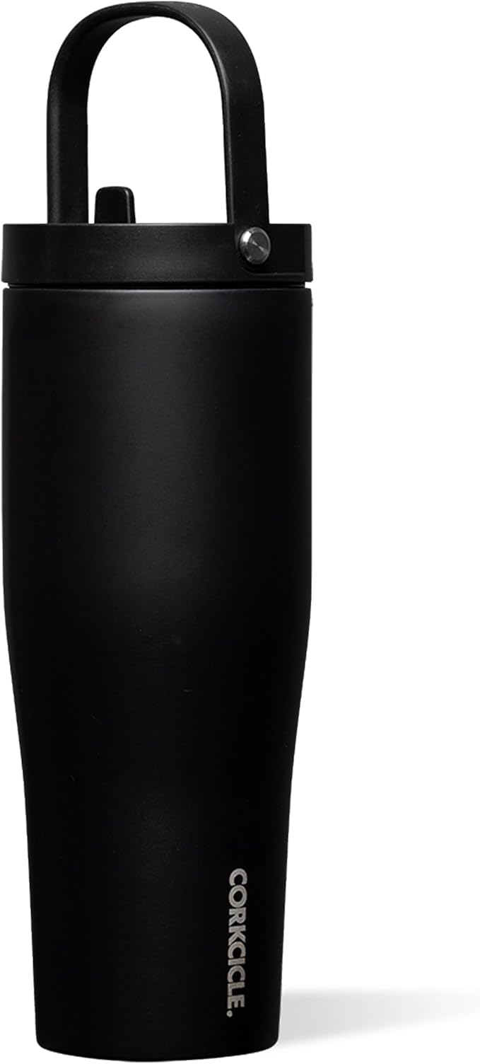 Corkcicle Go Cup XL - Leak-Proof Travel Tumbler - Triple Insulated Stainless Steel Water Bottle - Easy-Carry Handle - Summer Drinkware Gift - Keeps Drinks Ice Cold - 30 oz - Matte Black