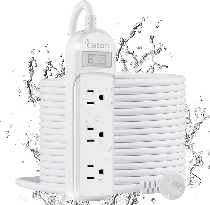 Outdoor Power Strip Weatherproof - IPX6 Waterproof 24.6ft Extension Cord 3 Widely Outlets Overload Protection Shockproof Flat Plug Wall Mountable for Outdoor Indoor ETL,White