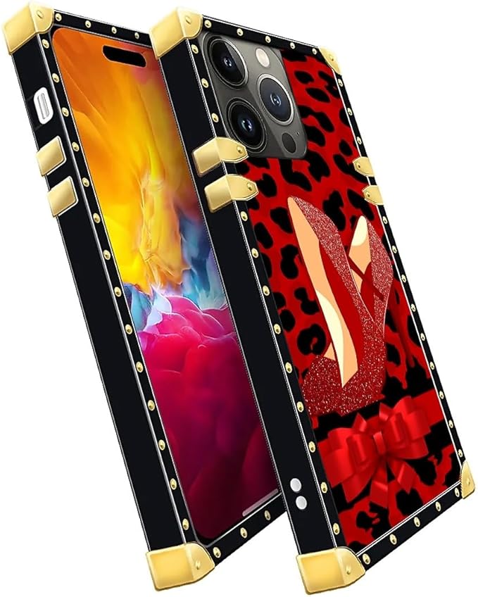 Compatible with iPhone 15 Pro Max Case, Elegant High Heels Luxury Golden Decoration for Girl Women Soft TPU Shockproof Protective Hard PC Back for iPhone 15 Pro Max