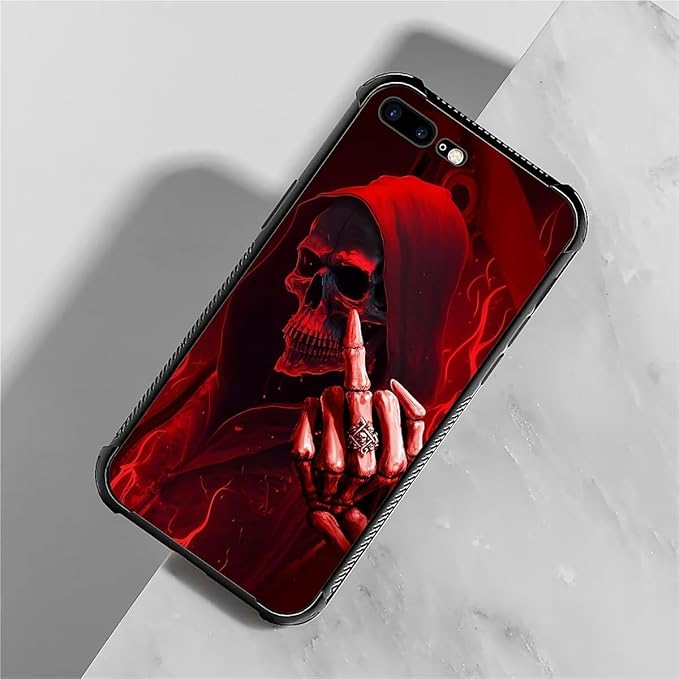 for iPhone 7/8 Case, Gestures Funny Skull Pattern Graphic Design Girl Boy Soft Silicone Hard Acrylic Shock Protection for iPhone 7/8