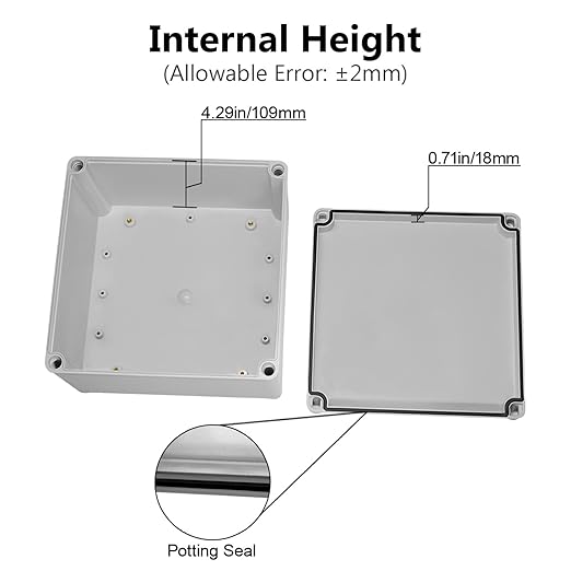 LeMotech Waterproof Dustproof IP67 Junction Box DIY Case Enclosure Gray 7.9 x 7.9 x 5.1 inch (200 x 200 x 130 mm)