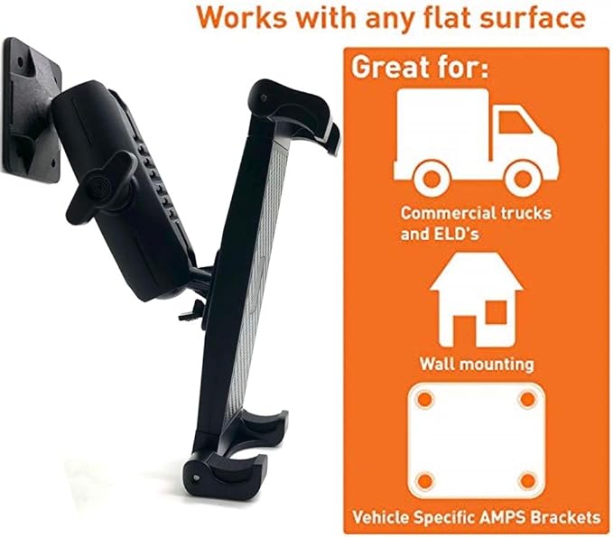 Heavy Duty Tablet GPS Smartphone AMPS Drill Base Dash ELD Mount for Truck Van Commercial Vehicle Semi Fleet Limo (Holder fit All Tablets & Phones iPhone)