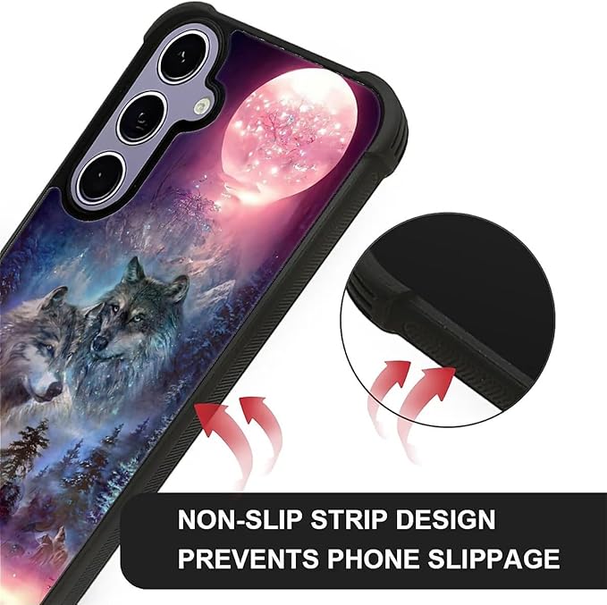 for Samsung Galaxy S24 S25 Case, Star Two Wolfs Howling Pattern Graphic Design Girl Boy Soft Silicone Hard Acrylic Shock Protection for Samsung Galaxy S24 S25