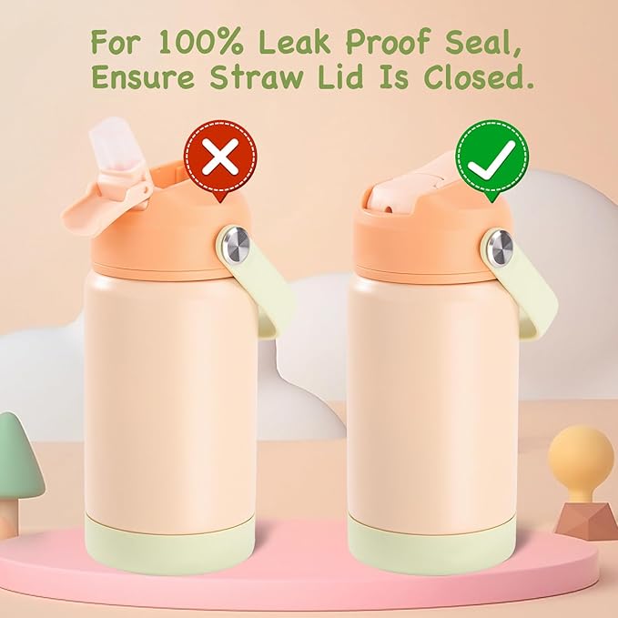 Kerilyn 12oz Kids Water Bottle 2 Pack, Stainless Steel Insulated Water Bottle Bulk, Toddler Cups with Straws Leak-Proof, Kids Water Bottles for School Boys Girls, BPA Free, Cantaloupe + Yellow