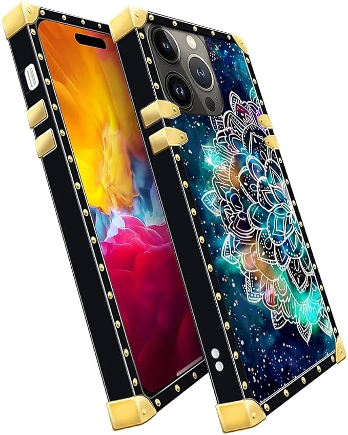Compatible with iPhone 15 Pro Max Case, Starry Sky Colourful Mandala Luxury Golden Decoration for Girl Women Soft TPU Shockproof Protective Hard PC Back for iPhone 15 Pro Max