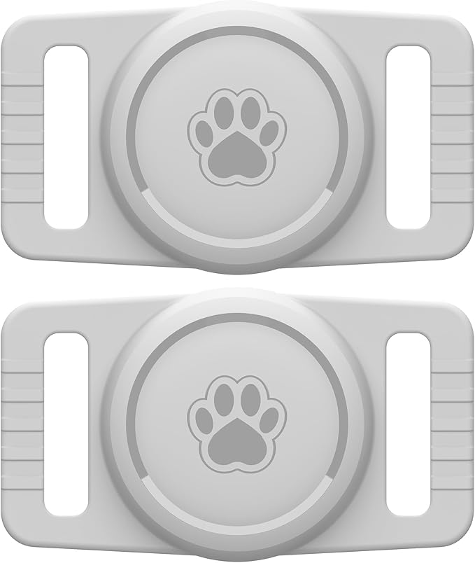GOCII for Airtag Dog Collar Holder 2 Pack,Waterproof Dog Collar Holder for Apple AirTag(Gen 1 & 2),Silicone Air Tags Case for Dog Collars(Light Gray)