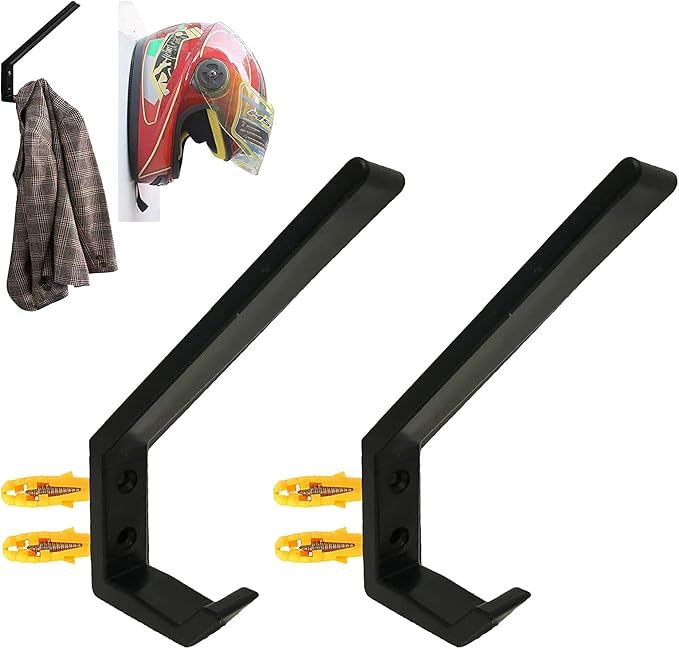 Pmsanzay 2 Pack Motorcycle Helmet Hook Multi-Purpose Jacket Hanger Keys Bags Holder Wall Mount Rack Cloth Display Rack Hat Hook for Home Kitchen Door Cabinet - Hardware Included Easy to Install.