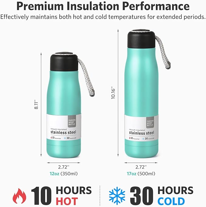 Dusgut 12 oz Stainless Steel Vacuum Insulated Bottle w/Strap Lid, Seafoam