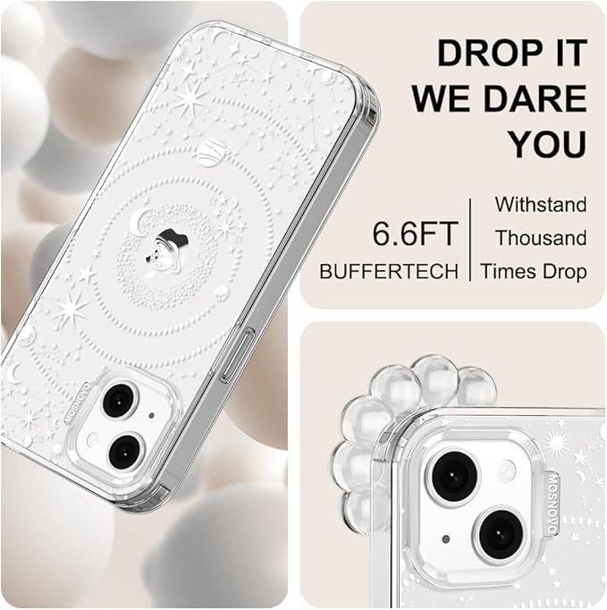 MOSNOVO for iPhone 13/14 Case | Military Grade 6.6ft Drop Tested | Clear with Galaxy Design
