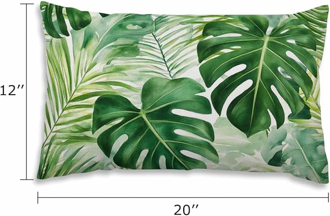 EKOBLA Throw Pillow Cover Green Tropical Palm Fern Leaves Jungle Foliage Farmhouse Decorative Pillow Cases Cotton Linen 12x20 Inch Cushion Cover for Sofa Couch Decoration