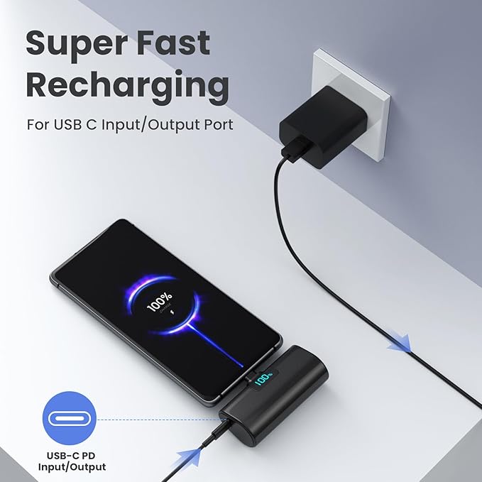 [2-Pack]Portable Charger for iPhone 17/16/15 Series,Upgraded 5200mAh PD USB C Power Bank Built-in USB-C Connector, Battery Pack Compatible with iPhone 17/17 Pro Max/16/15,Samsung,Android (Black+Pink)