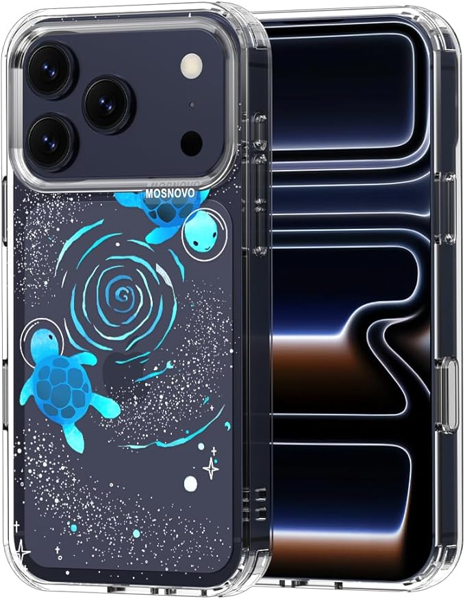 MOSNOVO for iPhone 17 Pro Case | Military Grade 6.6ft Drop Tested | Camera Control | Clear with Space Turtle Design
