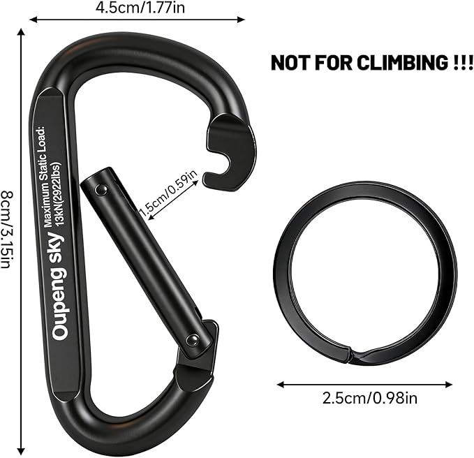 Carabiner Clip - Heavy Duty Carabiners 800lbs-13KN (2922 lbs) Carabeaner D Ring Shape,Key Chain Clip Hook,Keychain Clip,Multipurpose for Camping, Hiking,Backpacking or Other Outdoor Activities.