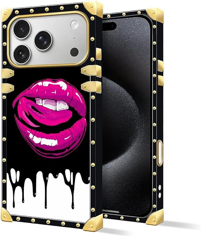 for iPhone 17 Pro Case Luxury Golden Decoration for Girl Women Soft TPU Shockproof Protective Hard PC Back for iPhone 17 Pro Crazy Pattern Black White Red Slap Sexy