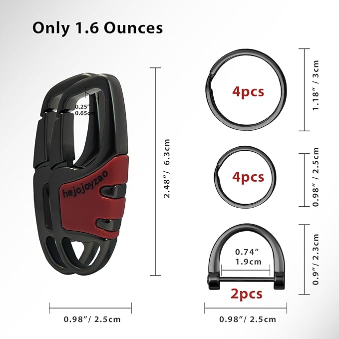 Keychain with Carabiner Clip, 4 Heavy Duty Key Rings and D Ring for Men's Car Key Fob Holder Fits Belt Loops