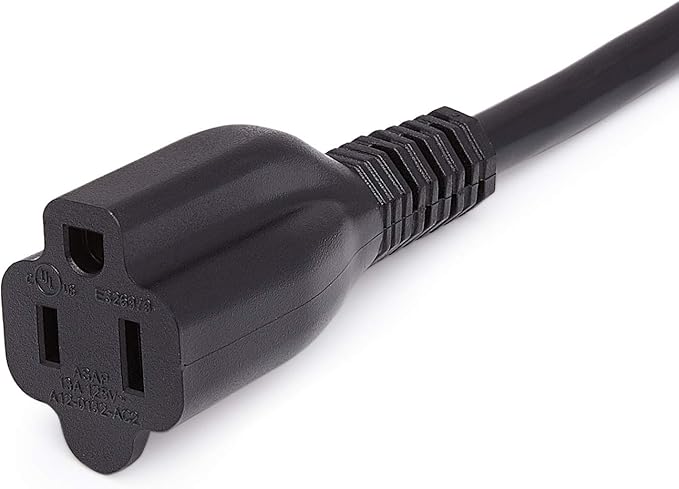 Amazon Basics Extension Cord, 3 Prong Outlet Extender, Indoor Power Extension Cable, 13 Amps, 125V, 3 Ft, Black