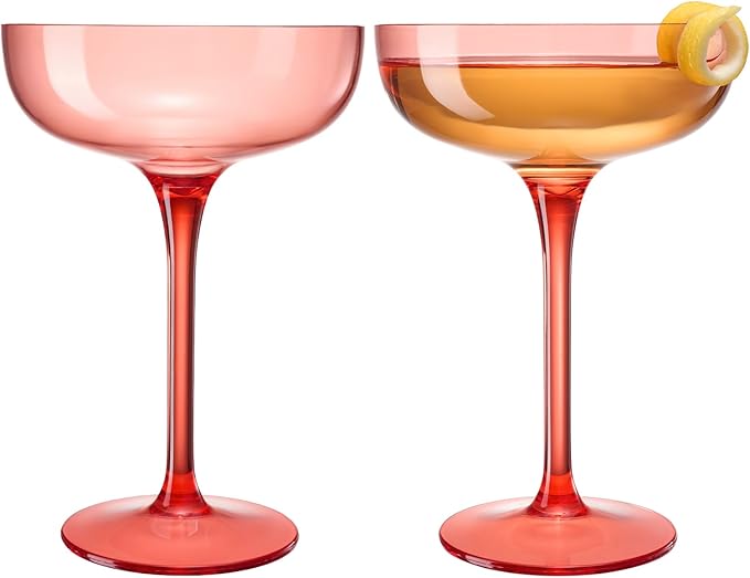 Acrylic Shatterproof Martini, Margarita, Champagne & Cocktail Unbreakable Glasses | Set of 2 | Large Plastic Coupe Glasses 15oz, Tritan Drinkware, BPA-free, Reusable, Pool, Indoor & Outdoor (Orange)