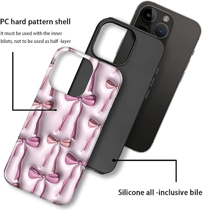 for iPhone 14 Pro Case,HL2 Abstract Ribbons Bows Hybrid 2 Layer Hard Shell Silicone Protective Pattern Design Case