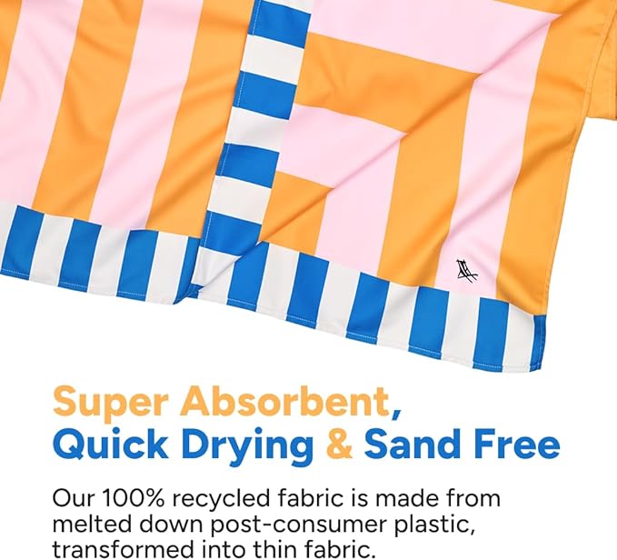 Dock & Bay Beach Towel - Quick Dry, Sand Free - Compact, Lightweight - 100% Recycled - Includes Bag - Mellow Yellow - Large (160x90cm, 63x35)