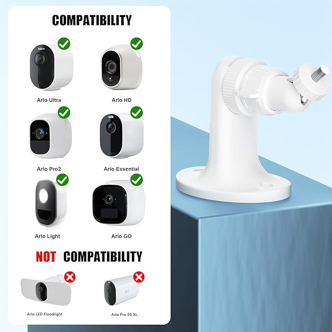 2Pack Adjustable Wall Mount for Arlo Pro, Arlo Pro 2/3/4, Arlo Ultra & Essential Spotlight Camera, No Drilling Indoor/Outdoor Mount, Attach Your Camera Everywhere Without Tools(Camera Not Included)