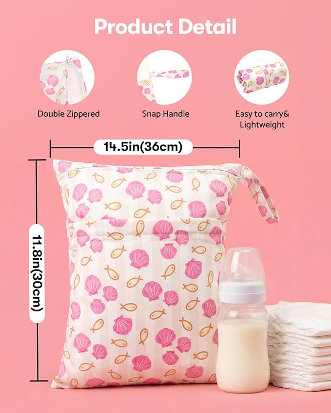 ALVA ALVABABY 2pcs Waterproof Wet Dry Bags,Reusable with Two Zippered Pockets,Baby Cloth Diaper,Travel,Beach,Pool,Daycare,Soiled Baby Items,Yoga Gym Bag,Swimsuits or Wet Clothes