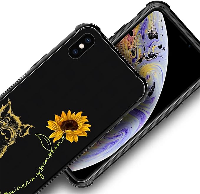 for iPhone X/Xs Case, Pig Sunflower Yellow Sunshine Pattern Made of Soft Silicone Hard Acrylic Shock Protection for iPhone X/Xs