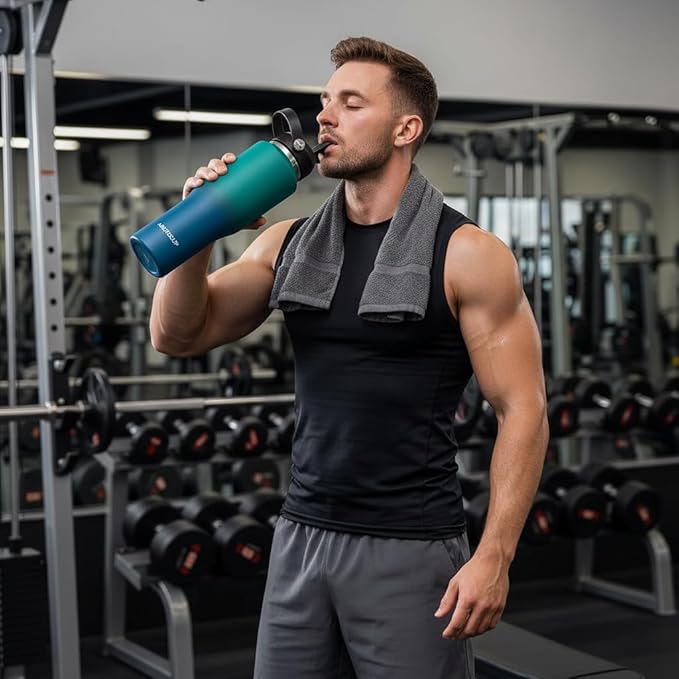 Insulated Water Bottle 40oz with Straw/Spout Lids, Stainless Steel Water Bottles Keep Cold 24h&Hot 12h, Metal Water Bottle with Straw that Fits in Cup Holder, Water Bottle Leak-proof,BPA Free