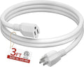 16/3 Short Extension Cord 3 FT, White Extension Cord Flexible & Durable, Indoor 3 Prong Power Cable, Suitable for Home and Office, 13 Amp 1625 Watt 125VAC 16AWG, ETL Listed