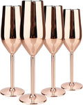 TJ Unbreakable 8 Oz Stainless Steel Champagne Flutes (4 Pack)- Rose Champagne Glasses - Reusable Indoor Outdoor Drinkware - Keeps Drink Cool for Longer - Gift Idea