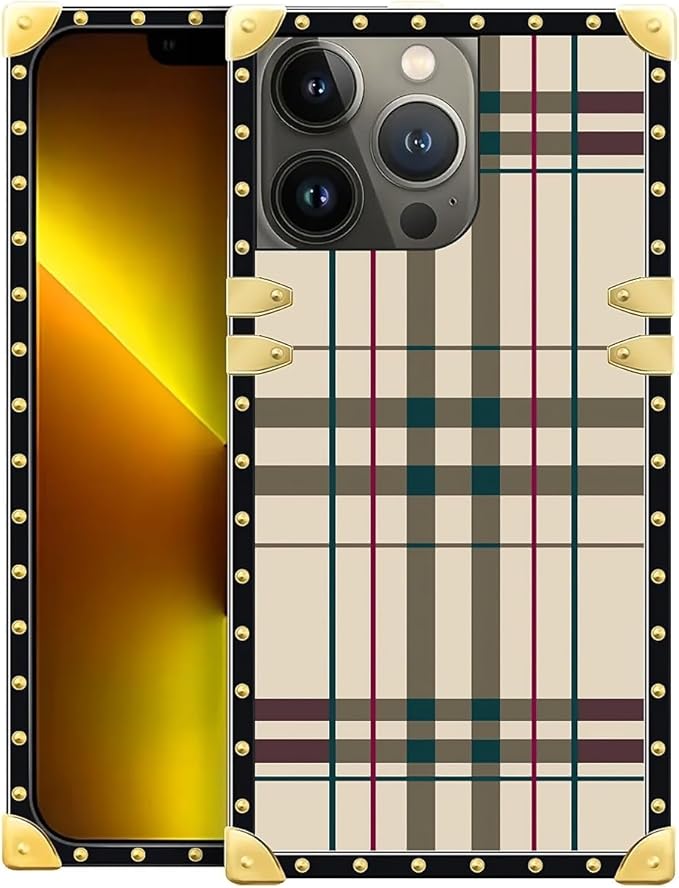 Compatible with iPhone 13 Pro Max Case, Black Red Beige Stripes Luxury Golden Decoration for Girl Women Soft TPU Shockproof Protective Hard PC Back for iPhone 13 Pro Max