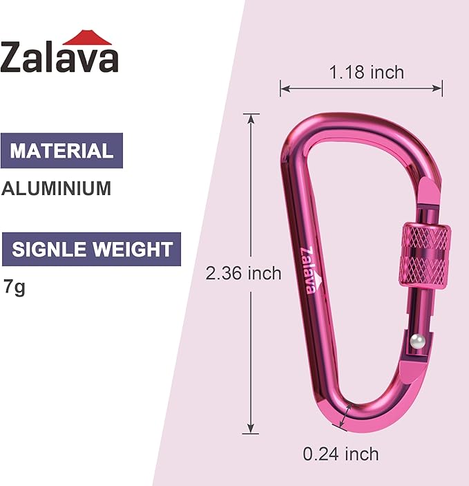 6PCS Carabiner Keychain, 2 inch Aluminum D-Clip Caribeener with Hook