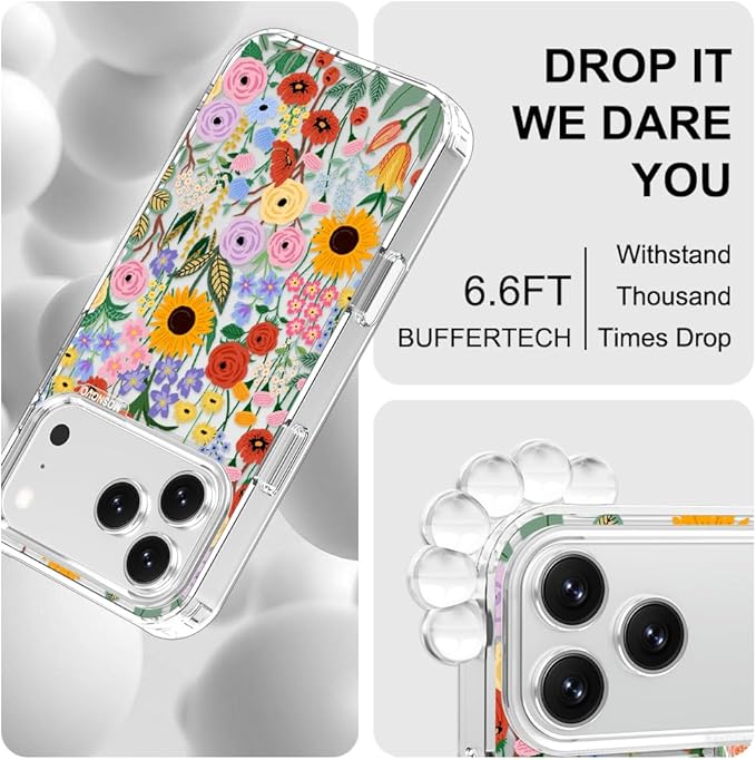 MOSNOVO for iPhone 17 Pro Max Case | Military Grade 6.6ft Drop Tested | Camera Control | Clear with Blossom & Bloom Design