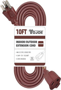 YOJOE Indoor Outdoor Extension Cord, 3 Prong 13A Weatherproof Power Cord, 16 Gauge Heavy Duty 10 ft Brown Extension Cord for Garage, Garden and Home, 16/3 SJTW UL Listed