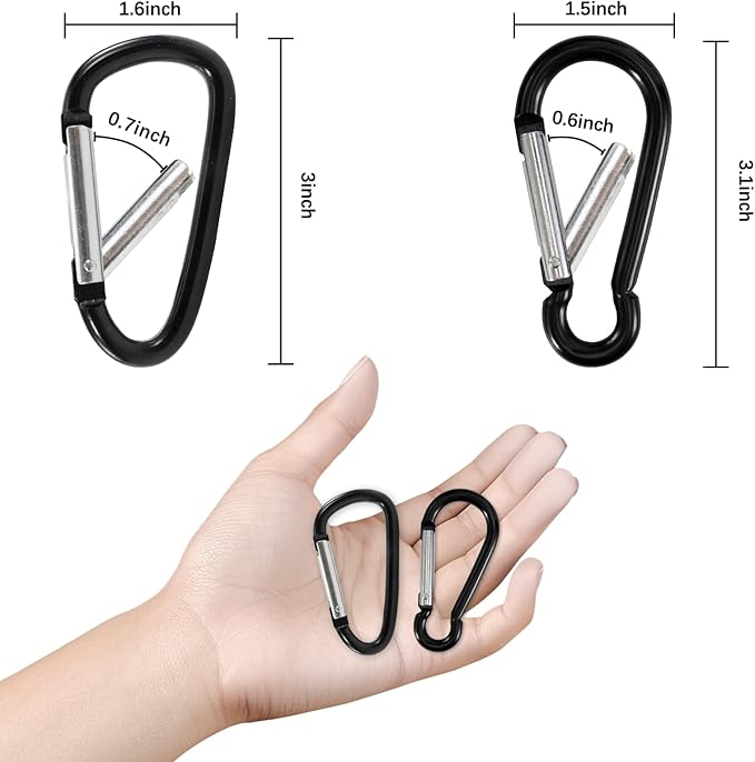 10 Pack 3 Inch Carabiner Light Duty, Aluminum Black Carabiner Clip, D Ring Carbineers Clip Keychain for Keys Camping Boating Backpack