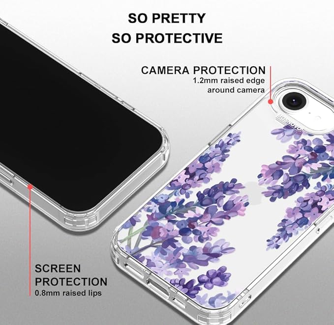MOSNOVO for iPhone 17e Case/iPhone 16e Case, Shockproof Military-Grade Protection 6.6ft Drop Tested, Clear Phone Case for iPhone 16e / iPhone 17e, Lavender Design
