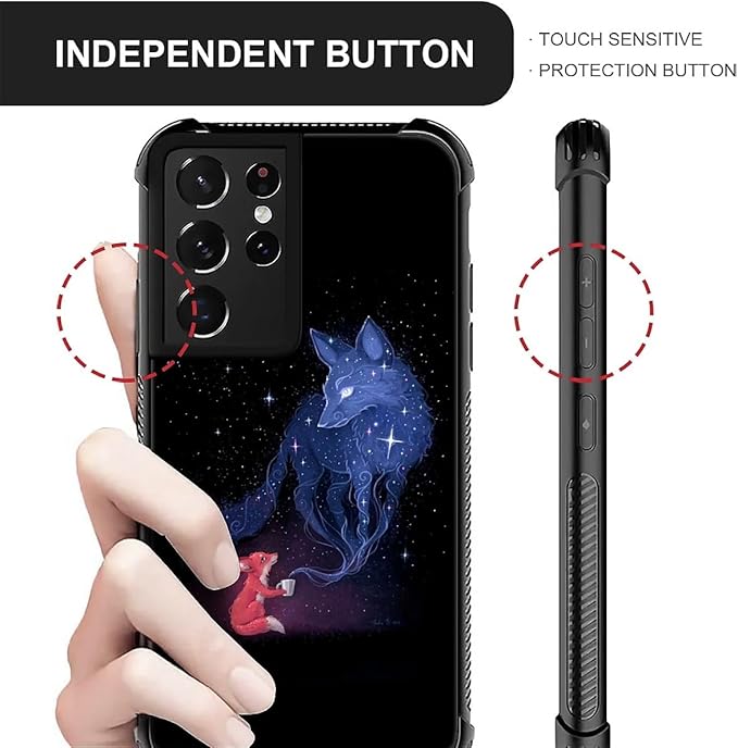 for Samsung Galaxy S21 Ultra Case, Galaxy Fox Wolf Pattern Graphic Design Girl Boy Soft Silicone Hard Acrylic Shock Protection for Samsung Galaxy S21 Ultra