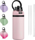 BJPKPK 17oz Insulated Water Bottle with 2-1 Straw Spout Lid, Stainless Steel Metal Water Bottles with Carry Handle, BPA Free, Leak-Proof, Fits in Car Cup Holder, Thermo for Sports,Pearl Pink