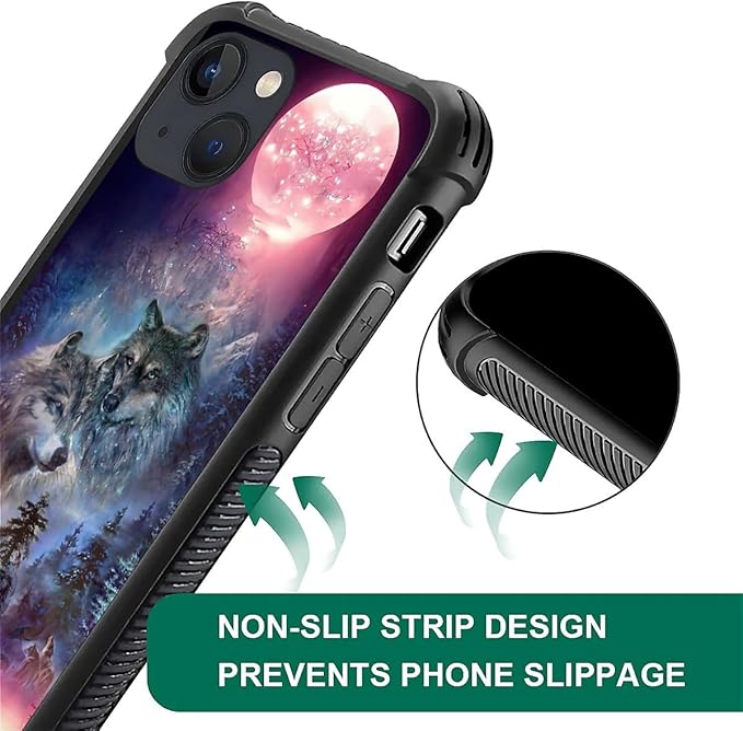 for iPhone 14 Case, Star Two Wolfs Howling Pattern Graphic Design Girl Boy Soft Silicone Hard Acrylic Shock Protection for iPhone 14