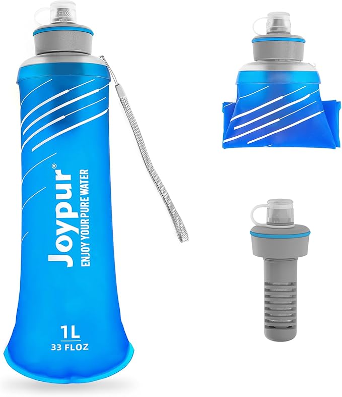 Water Filter Survival - Collapsible Water Bottle with Filter 0.01 Micron Squeeze Filtered Water Bottle 32oz for Hiking Backpacking Camping BPA-Free(Blue 1000ml)